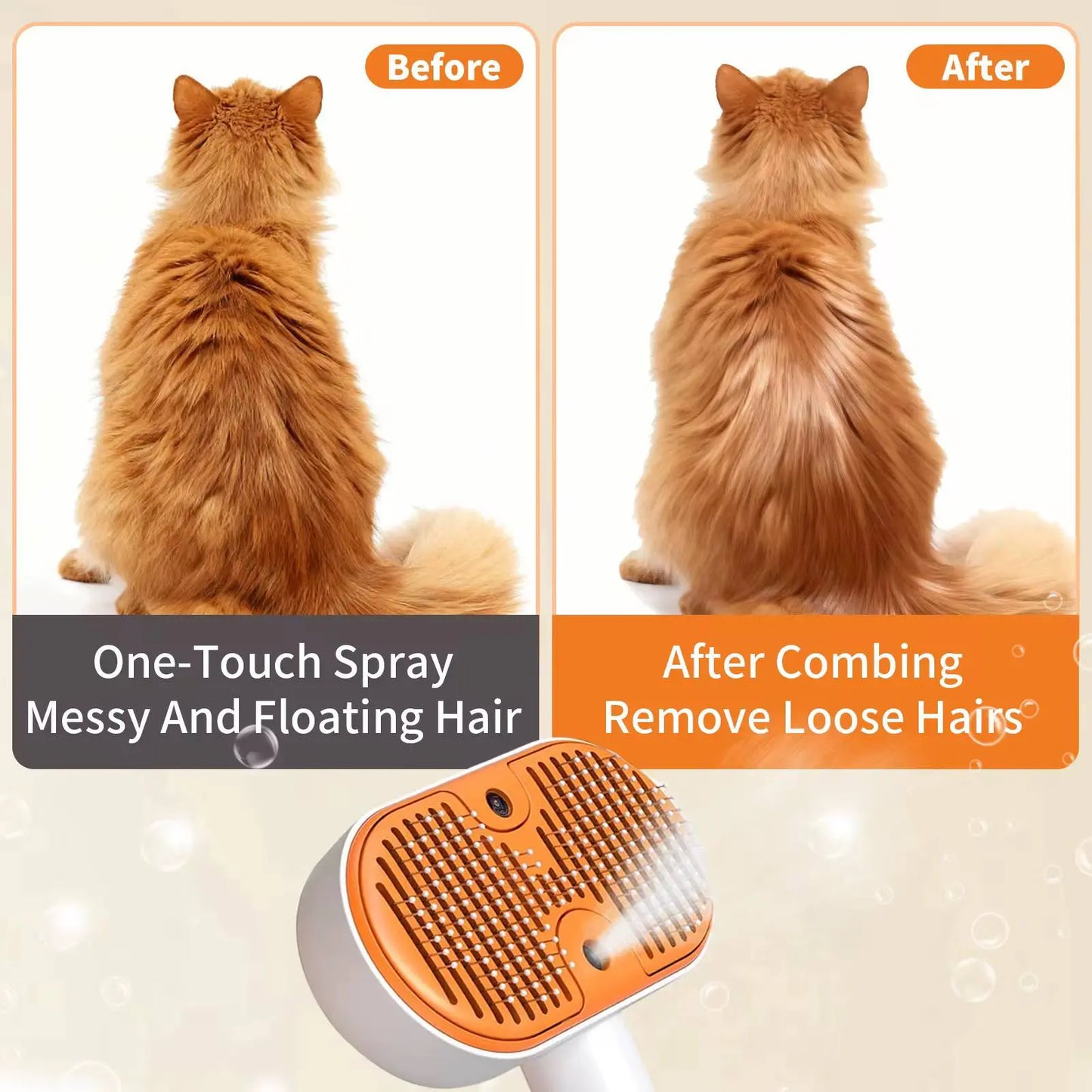 3-in-1 Steam Pet Grooming Brush - Self-Cleaning Spray Comb for De-Shedding and Fur Removal for Cats and Dogs